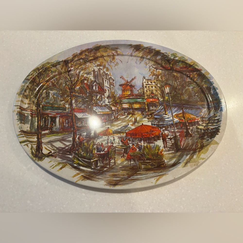 Vintage Paris Street Scene Tin Serve Platter - Daher Decorated Ware~1971 England